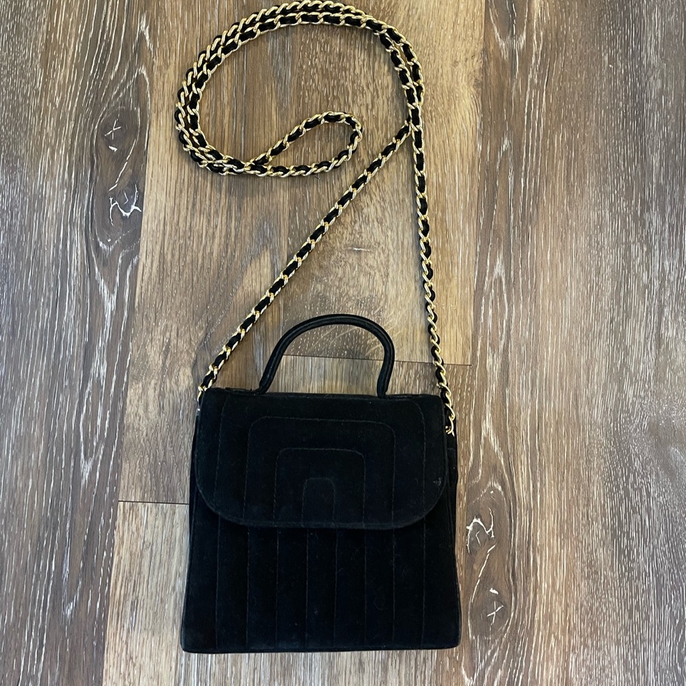 vintage lord & taylor black velvet crossbody bag